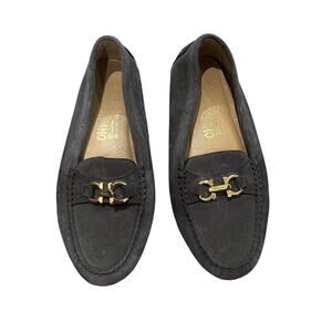 Salvatore Ferragamo Gray and Gold Suede Saba Horsebit Loafer Size 7